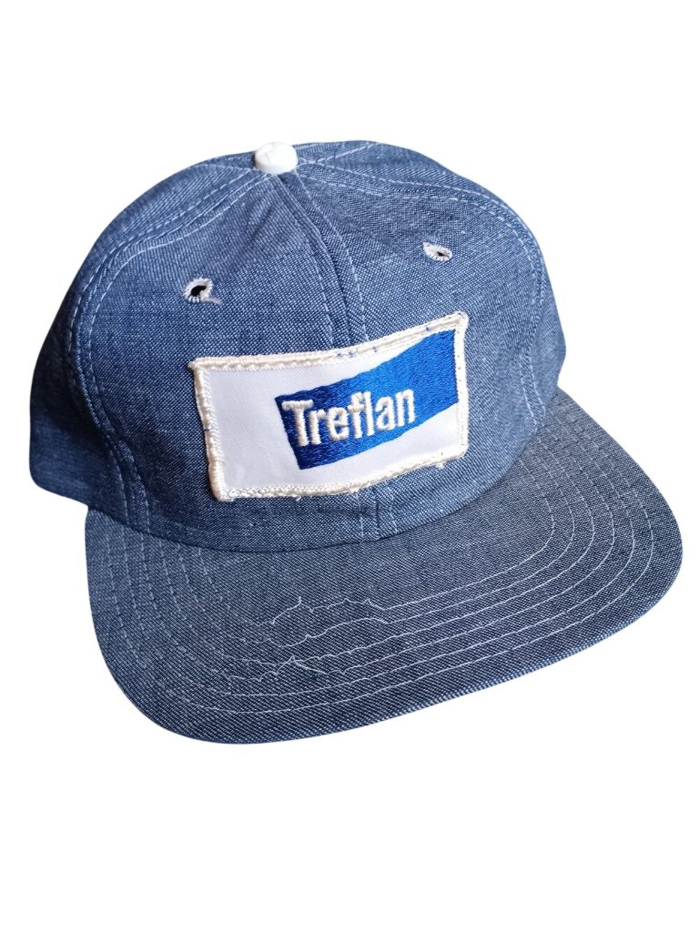 Vintage Treflan Denim Snapback Farmer Trucker Cap Hat Embroidered Patch 1980's